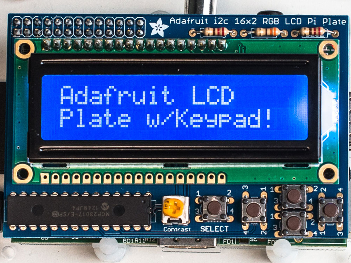 Adafruit Blue&amp;White 16x2 LCD+Keypad Kit for Raspberry Pi ( 라즈베리파이 1602 문자형 LCD 키패드 확장 보드 )