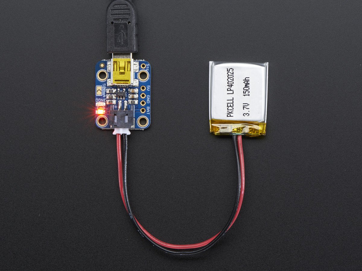 Adafruit Mini Lipo w/Mini-B USB Jack - USB LiIon/LiPoly charger [v1] ( 리튬 이온 폴리머 USB 충전 팩 )