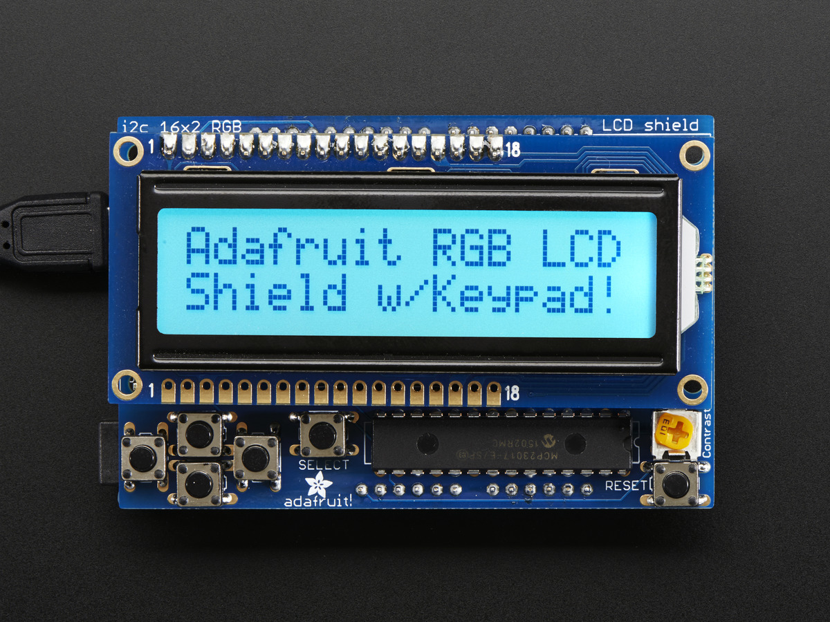 RGB LCD Shield Kit w/ 16x2 Character Display - Only 2 pins used! [POSITIVE DISPLAY] ( 아두이노 RGB 1602 문자형 LCD 쉴드 2핀형 )
